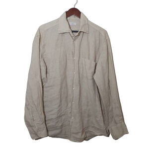 Ermenegildo Zegna mens shirt size XL tan linen button up long sleeve soft pocket